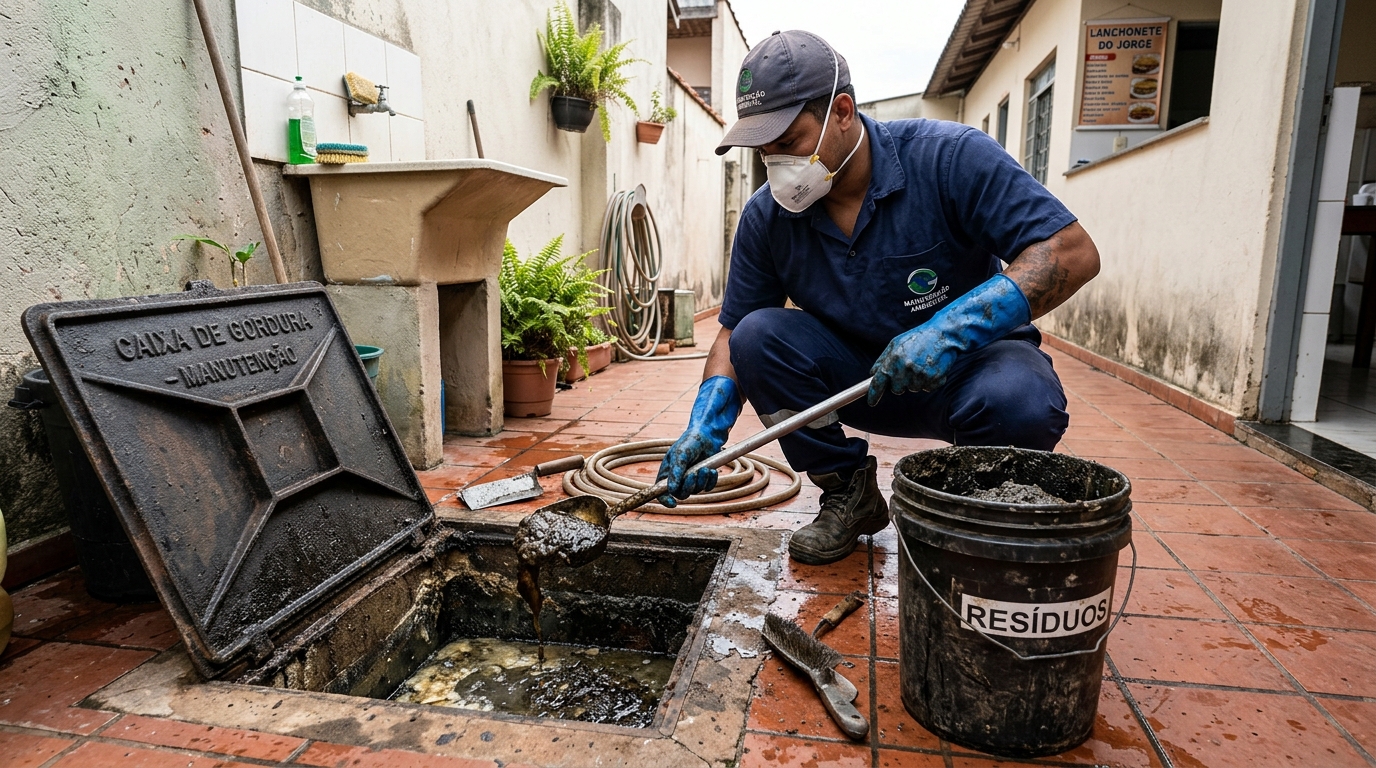 Remoção de resíduos da caixa de gordura em Duque de Caxias‑RJ