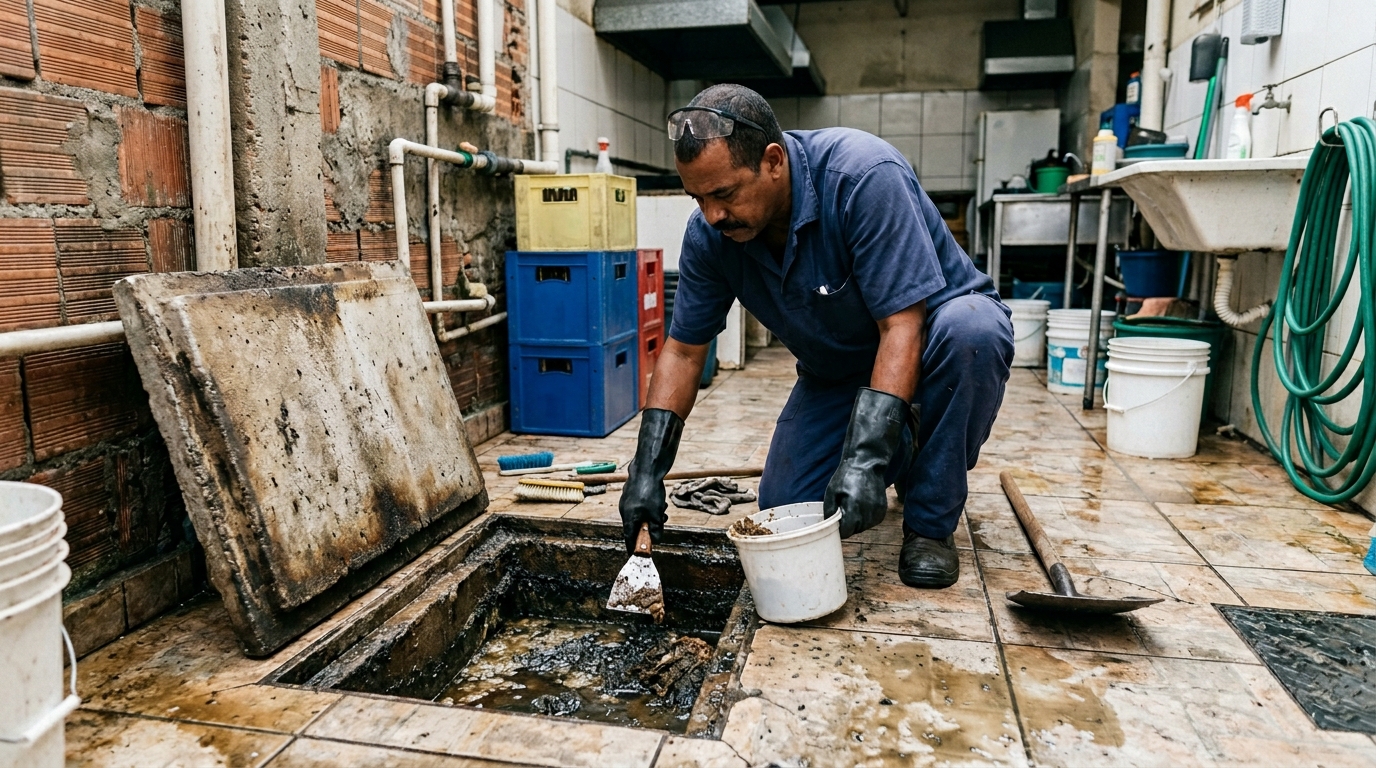Limpeza de caixa de gordura residencial em Duque de Caxias‑RJ