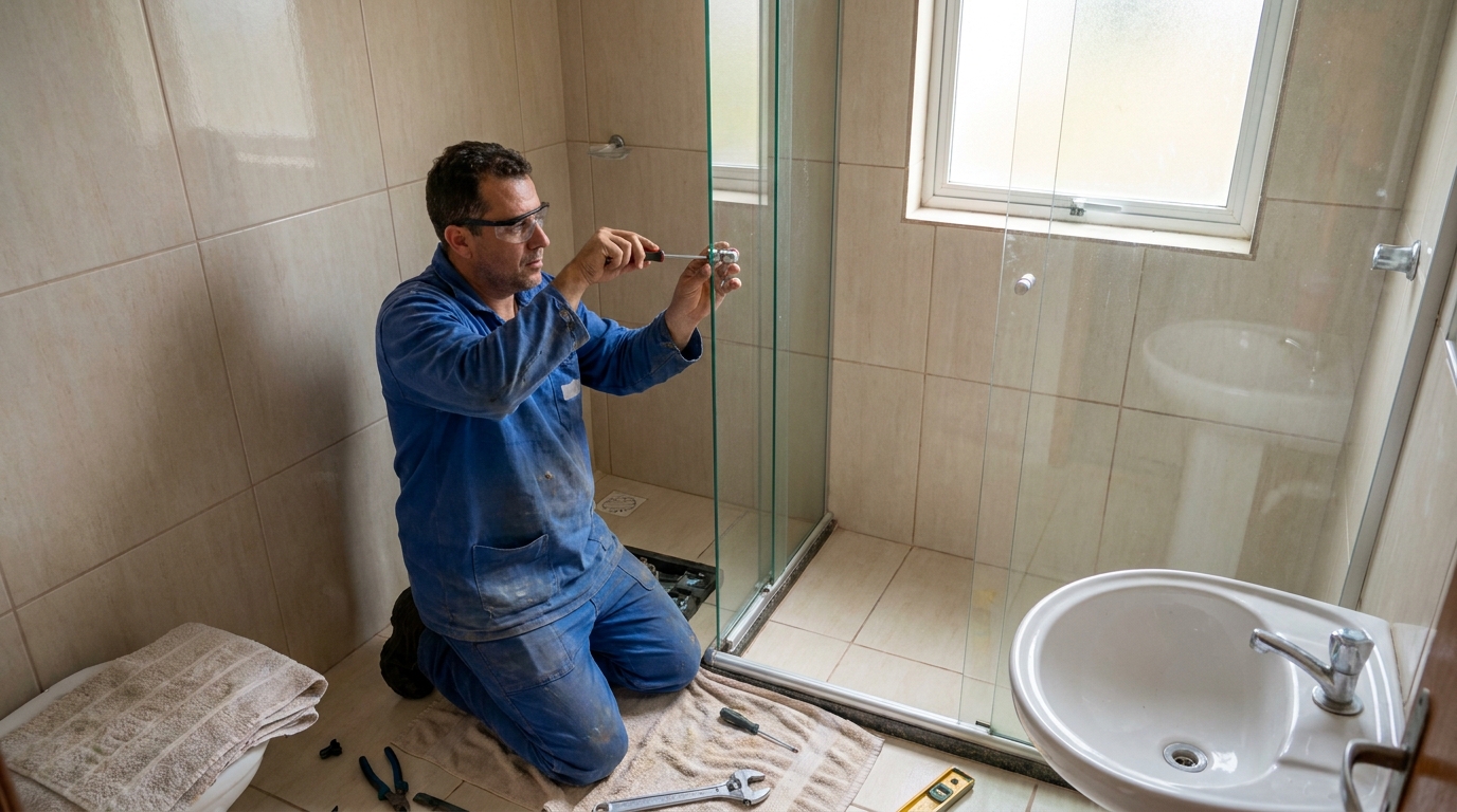 Técnico realizando manutenção de box em Duque de Caxias‑RJ
